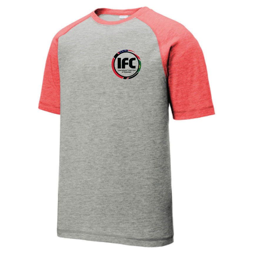 Tri Blend TShirt - Light Grey Heather / Red Heather Sleeves