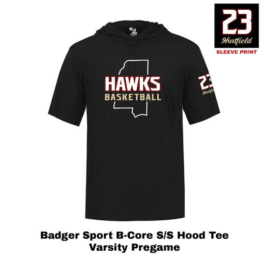 Badger Sport B-Core S/S Hood Tee - Varsity Pregame - Required