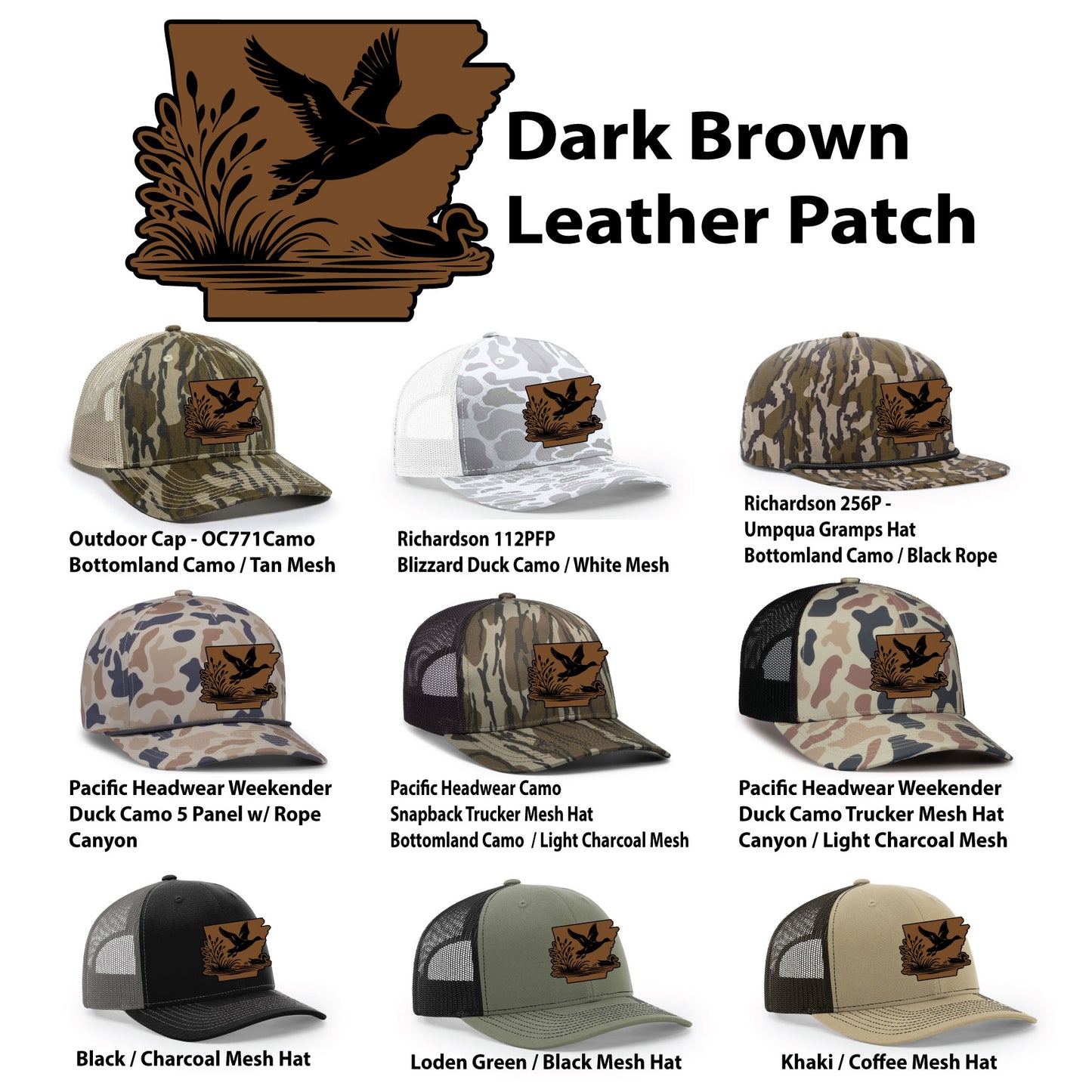 Arkansas Duck Pattern Leather Patch Hats